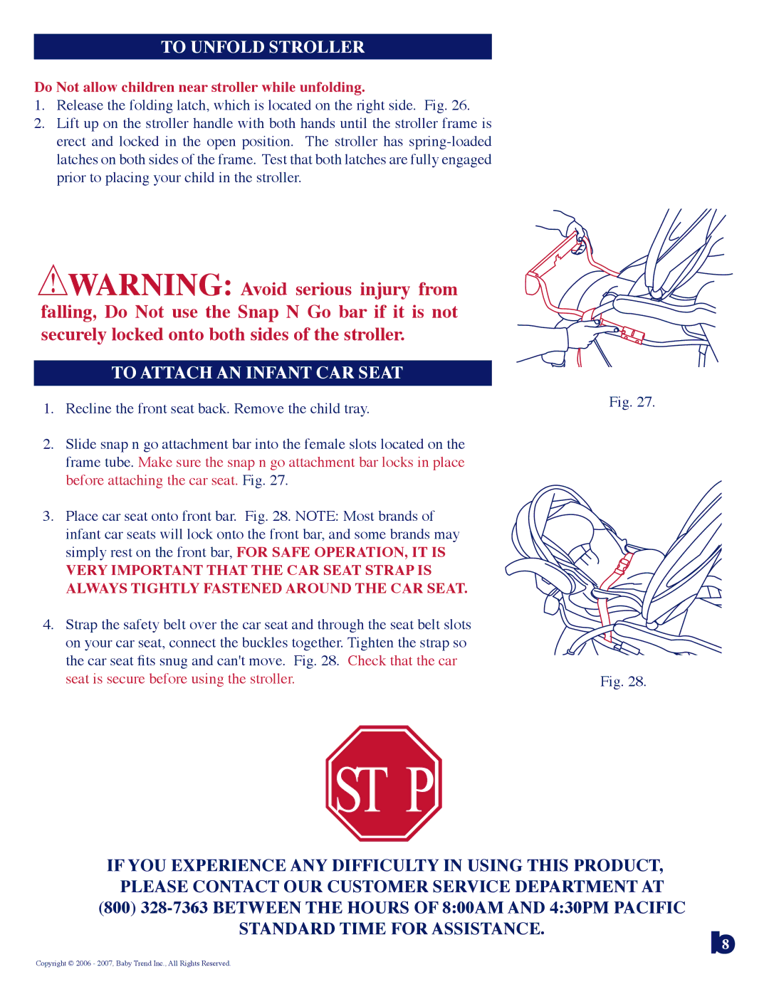 Baby Trend 11.07 manual To Unfold Stroller, To Attach AN Infant CAR Seat 