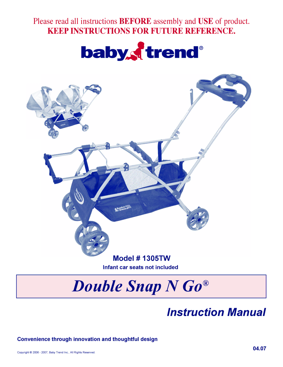 Baby Trend 1305TW manual Double Snap N Go 