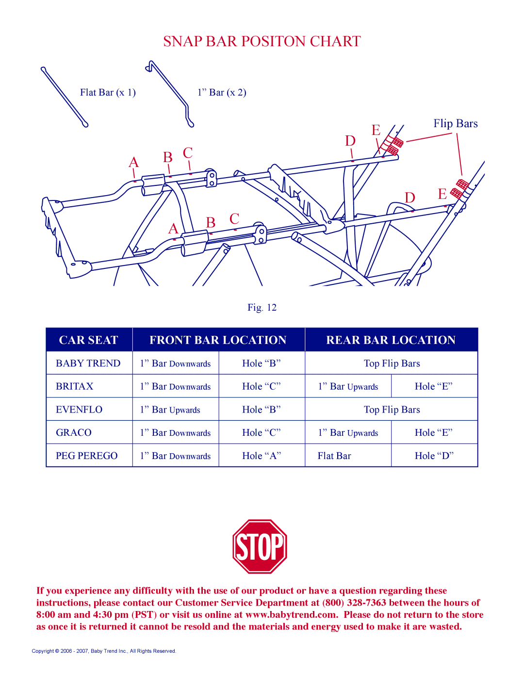 Baby Trend 1305TW manual Stop 