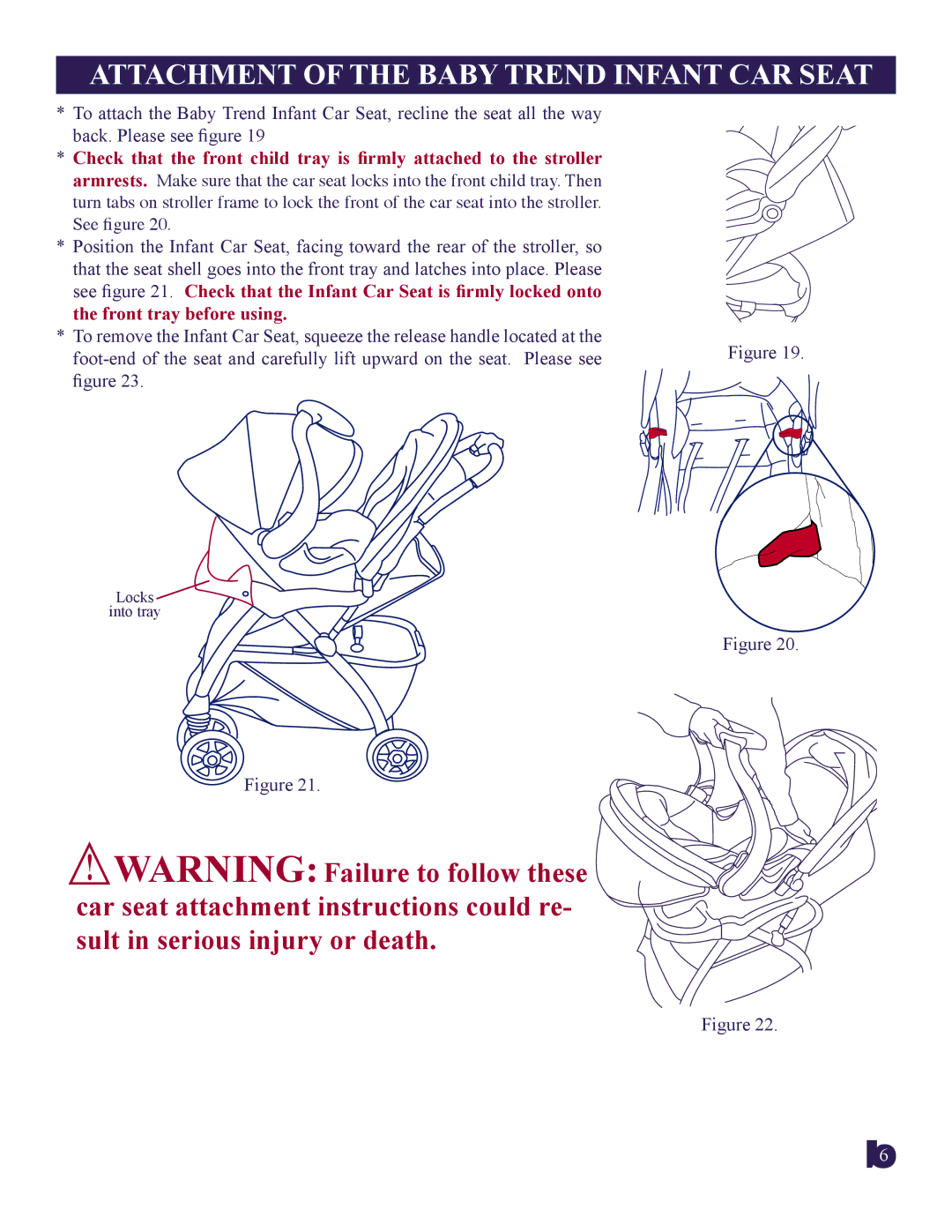 Baby Trend 1638CT manual Attachment of the Baby Trend Infant CAR Seat, Front tray before using 