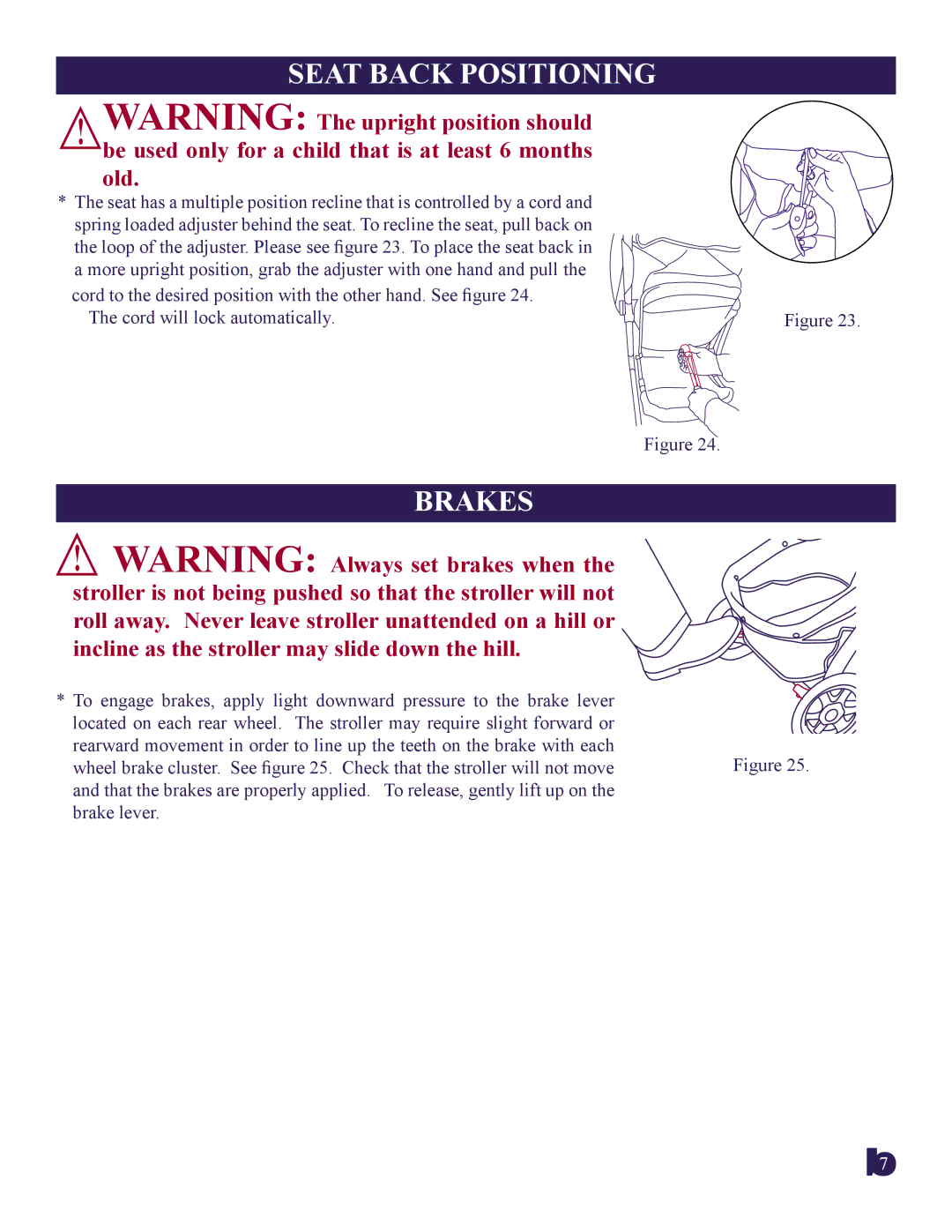Baby Trend 1638CT manual Seat Back Positioning, Brakes 