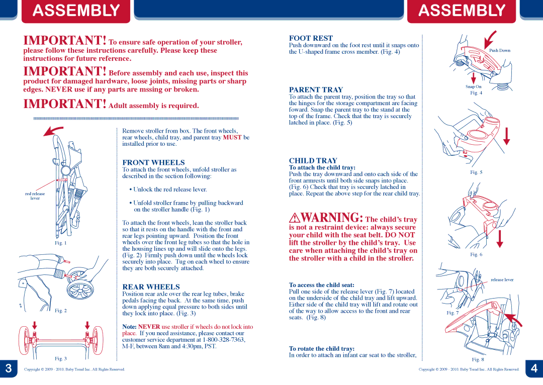 Baby Trend 2.1 manual Assembly 