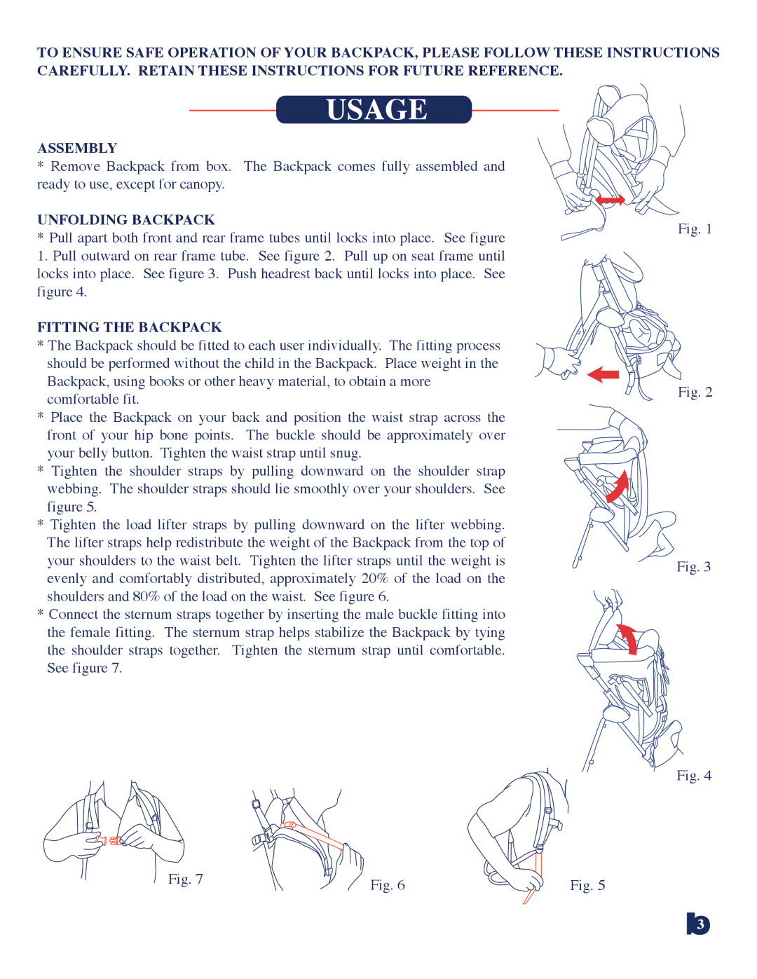 Baby Trend 2512 manual Assembly, Unfolding Backpack, Fitting the Backpack 