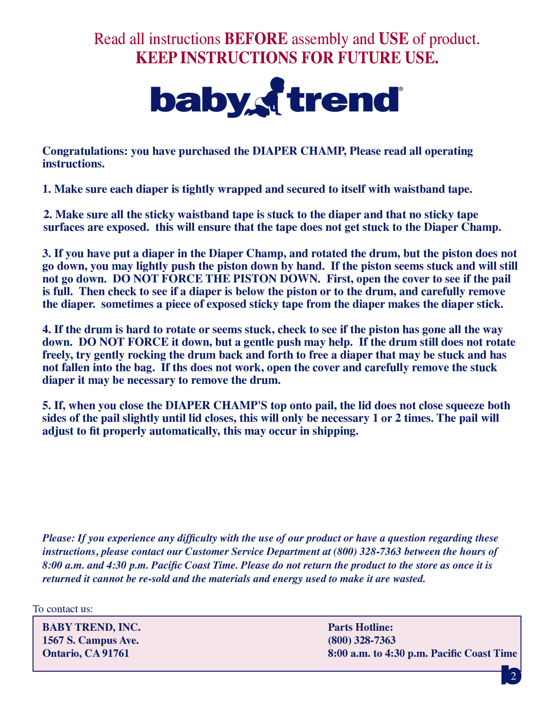 Baby Trend 4000 manual Baby TREND, INC 