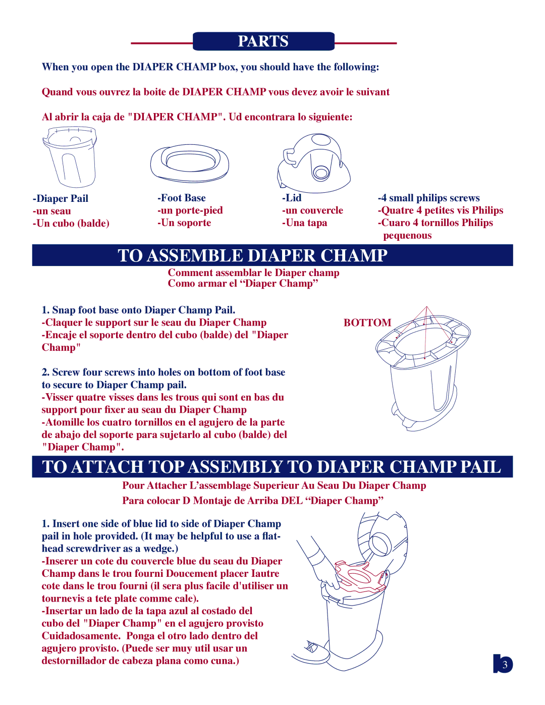 Baby Trend 4000 manual To Attach TOP Assembly to Diaper Champ Pail 