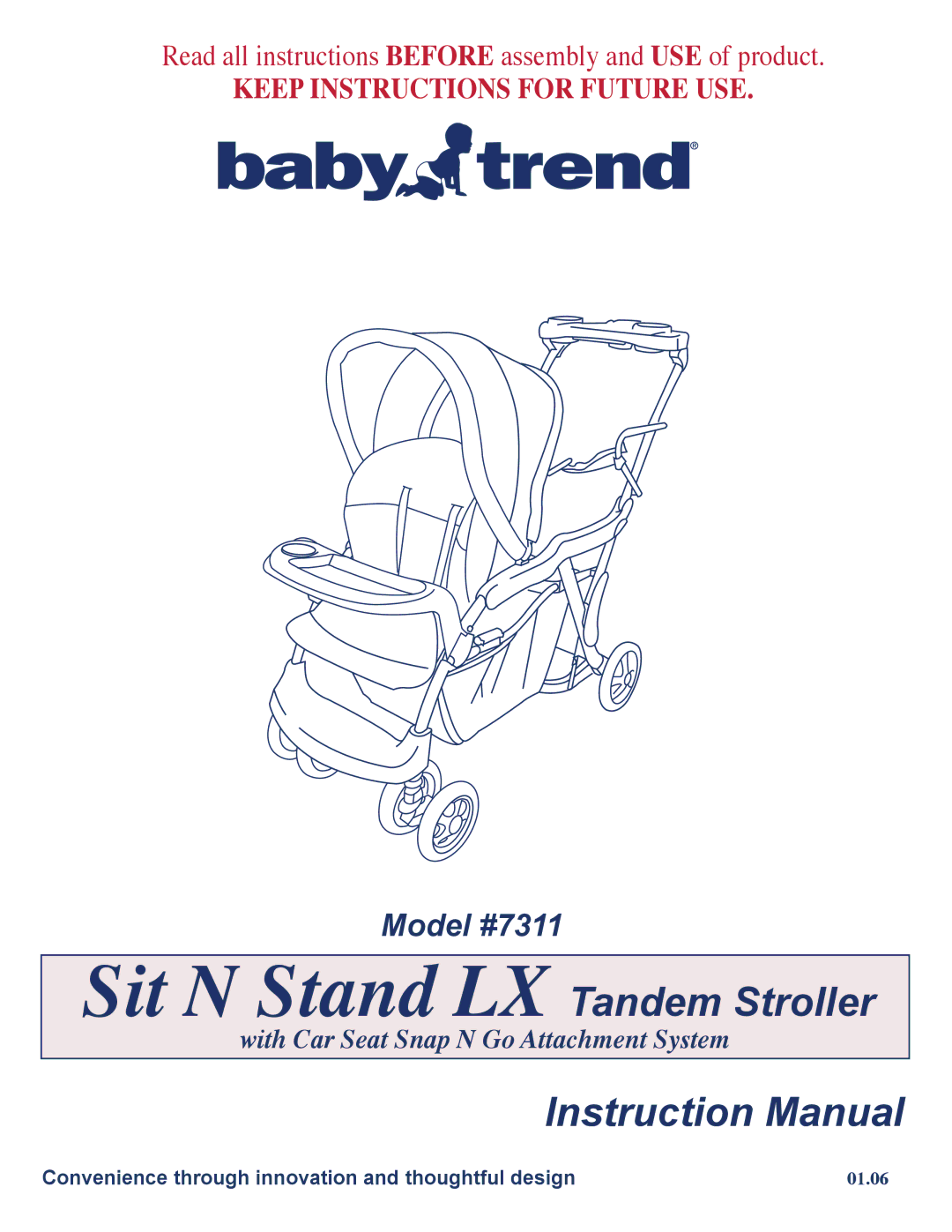 Baby Trend 7311 manual Sit N Stand LX Tandem Stroller 