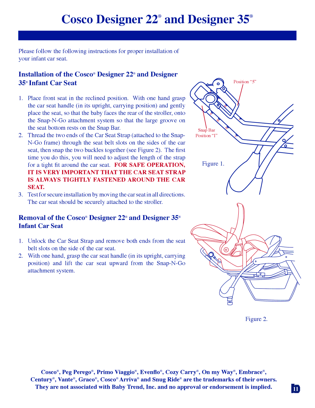 Baby Trend 7311 manual Removal of the Cosco Designer 22 and Designer 