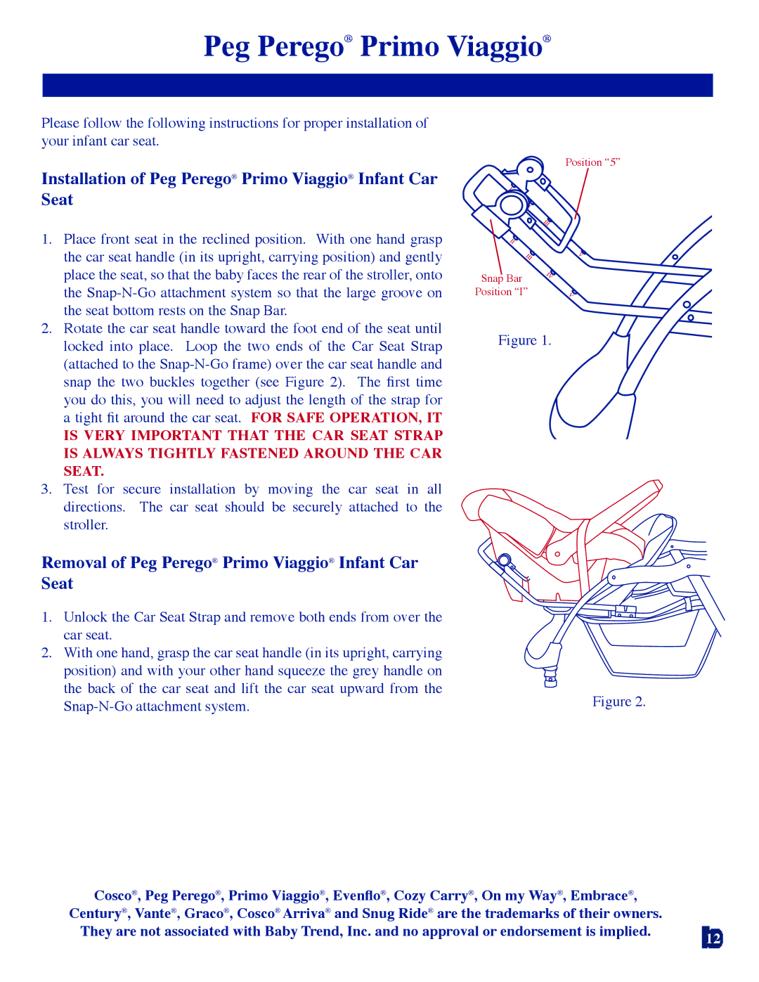 Baby Trend 7311 manual Installation of Peg Perego Primo Viaggio Infant Car Seat 