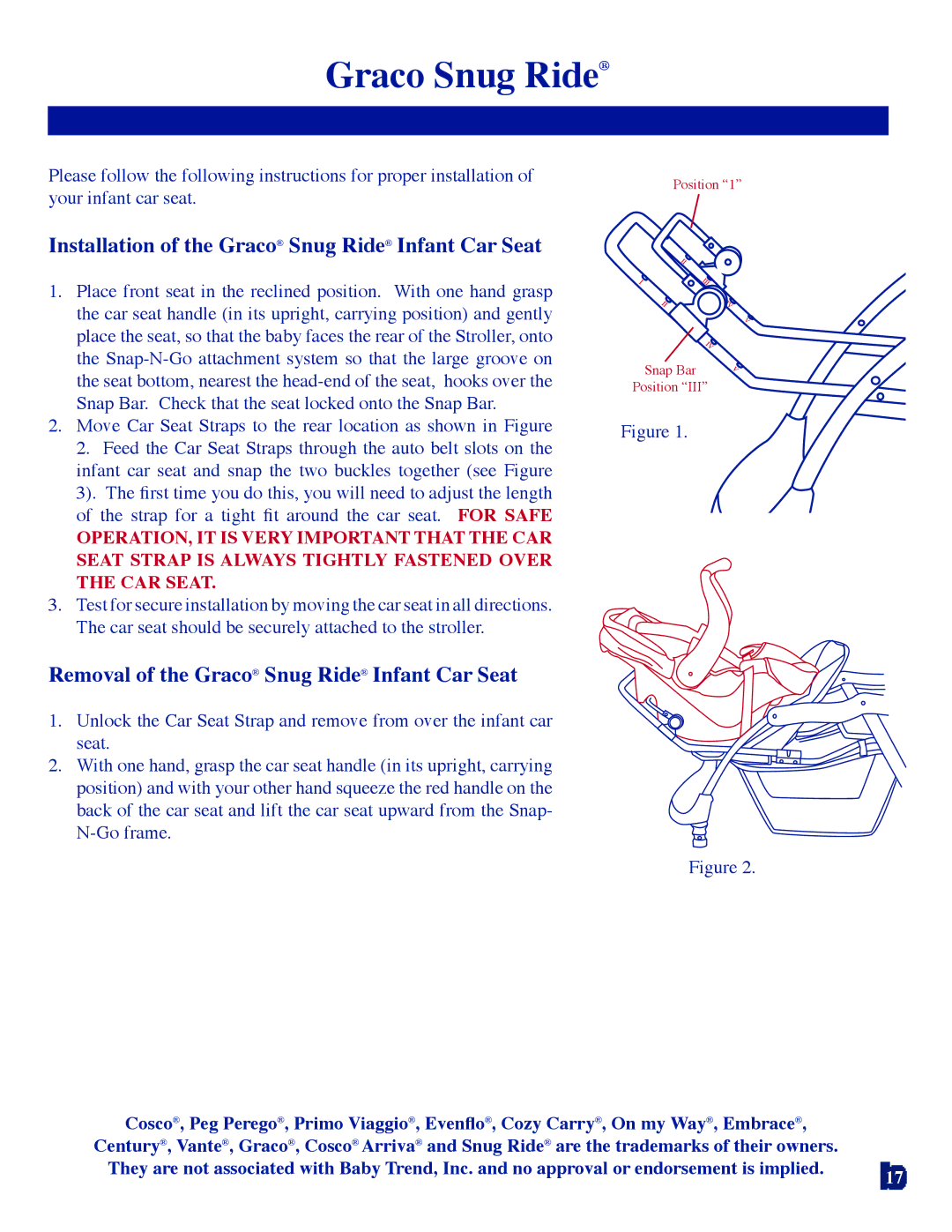 Baby Trend 7311 Installation of the Graco Snug Ride Infant Car Seat, Removal of the Graco Snug Ride Infant Car Seat 