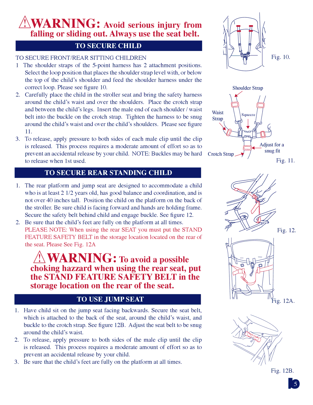 Baby Trend 7581 manual To Secure Child, To Secure Rear Standing Child, To USE Jump Seat 