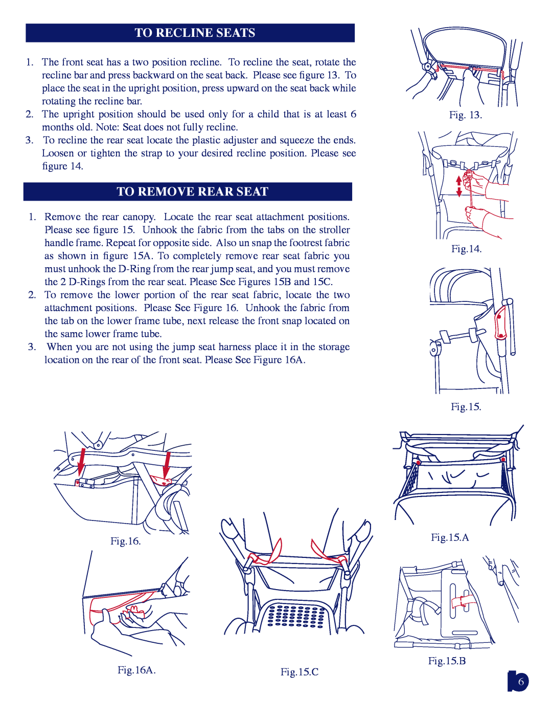 Baby Trend 7581 manual To Recline Seats Seatback Positioning, To Remove Rear Seat 