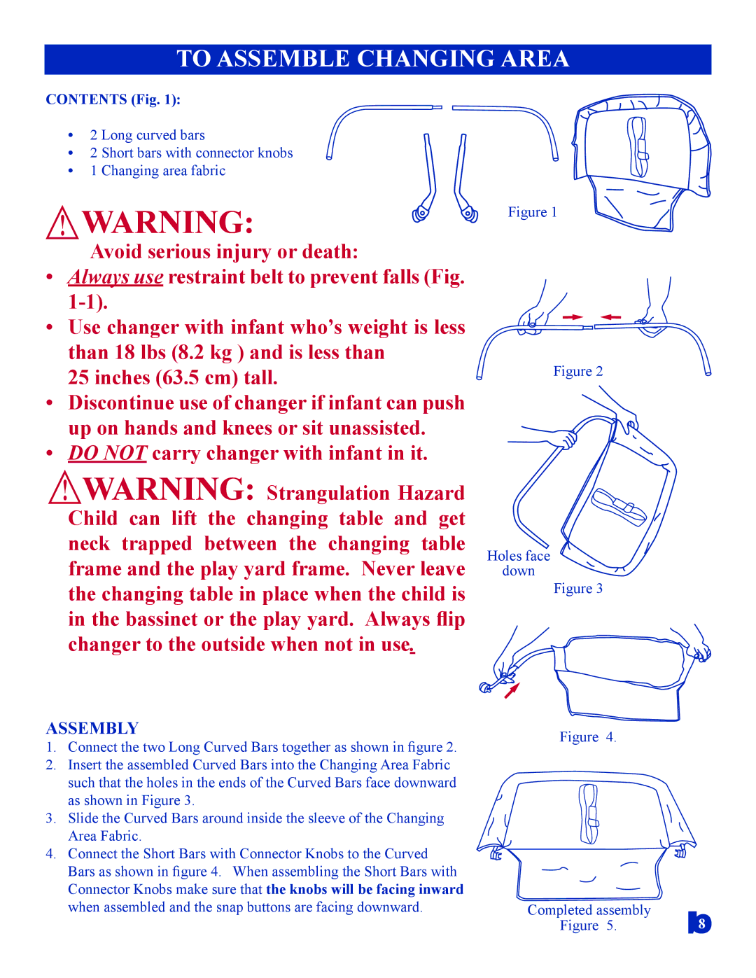 Baby Trend 8136BCC manual To Assemble Changing Area, Do not carry changer with infant in it 