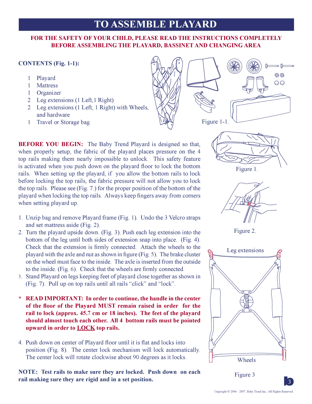 Baby Trend 8207BCC manual To Assemble Playard, Contents Fig 