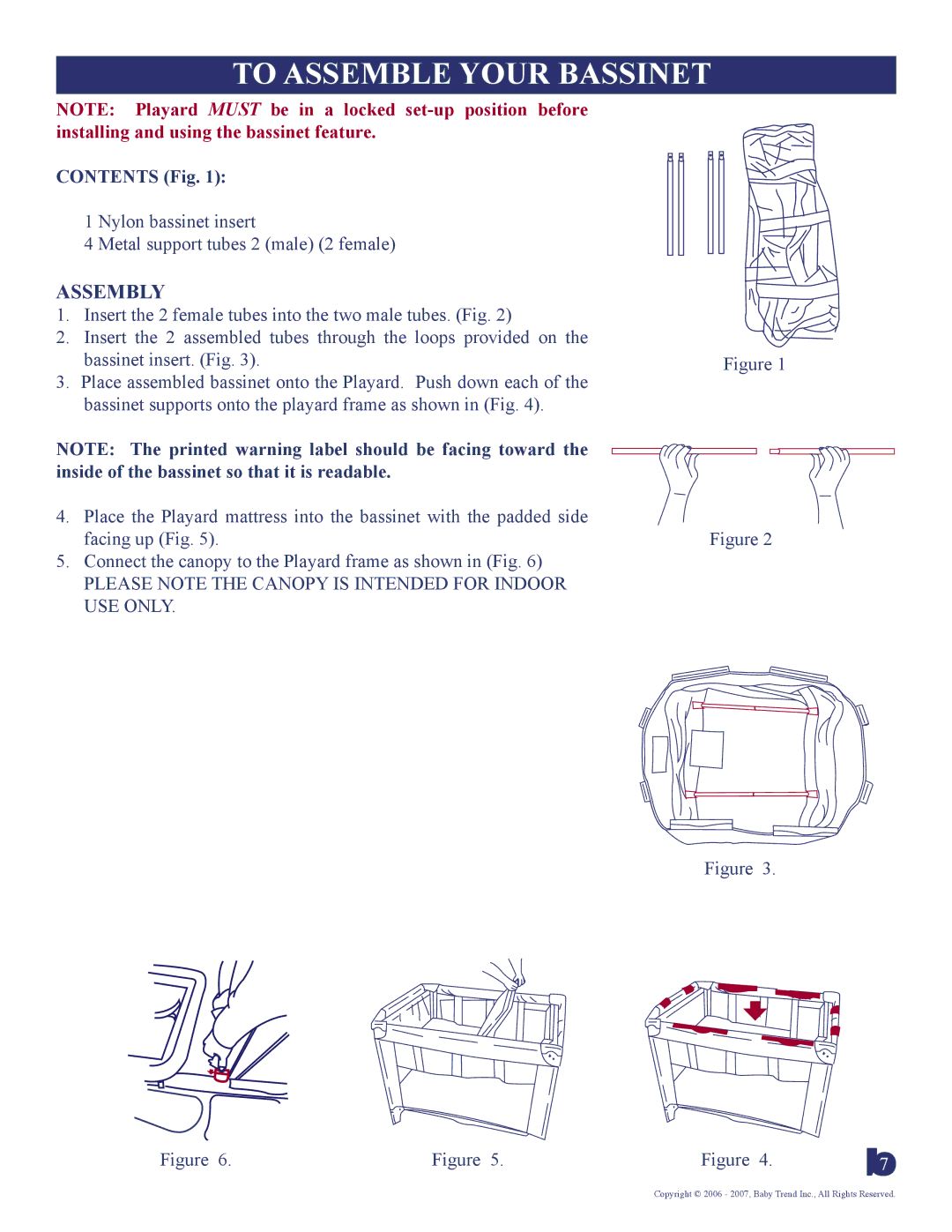 Baby Trend 8207BCC manual To Assemble Your Bassinet, Assembly 