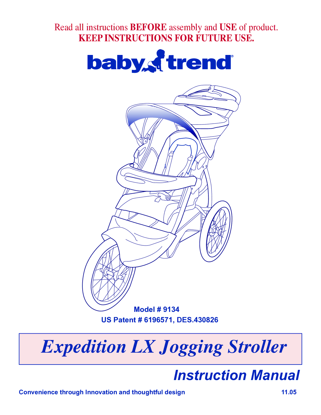 Baby Trend 9134 manual Expedition LX Jogging Stroller 