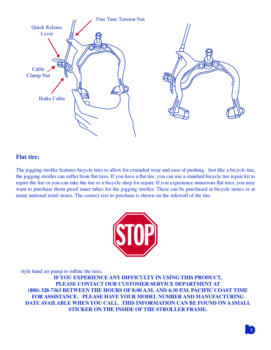 Baby Trend 9134 manual Stop, Flat tire 