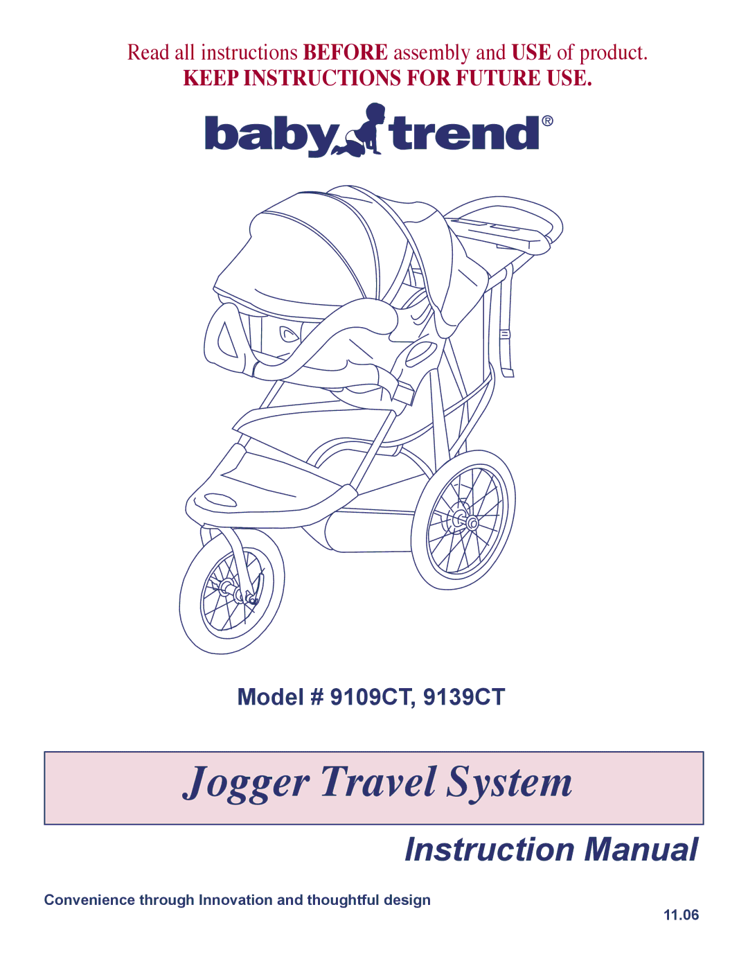 Baby Trend 9109CT, 9139CT manual Jogger Travel System 