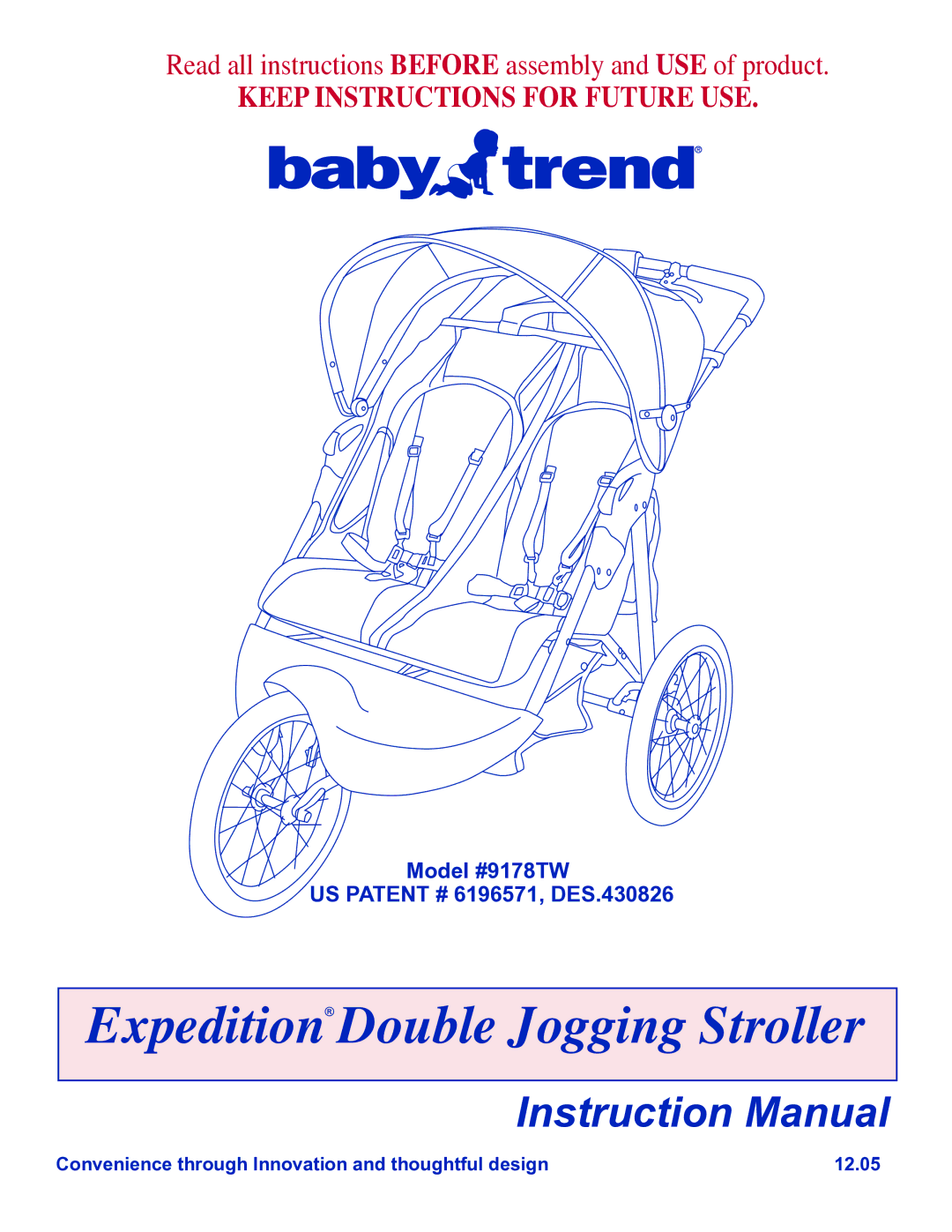 Baby Trend 9178TW manual Expedition Double Jogging Stroller 