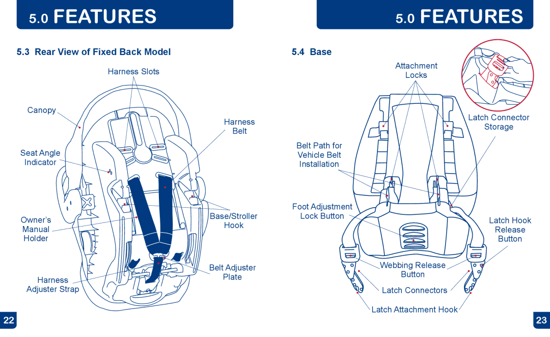 Baby Trend CS0190B0211, E30FL0211U manual Rear View of Fixed Back Model, Base, Lock Button 