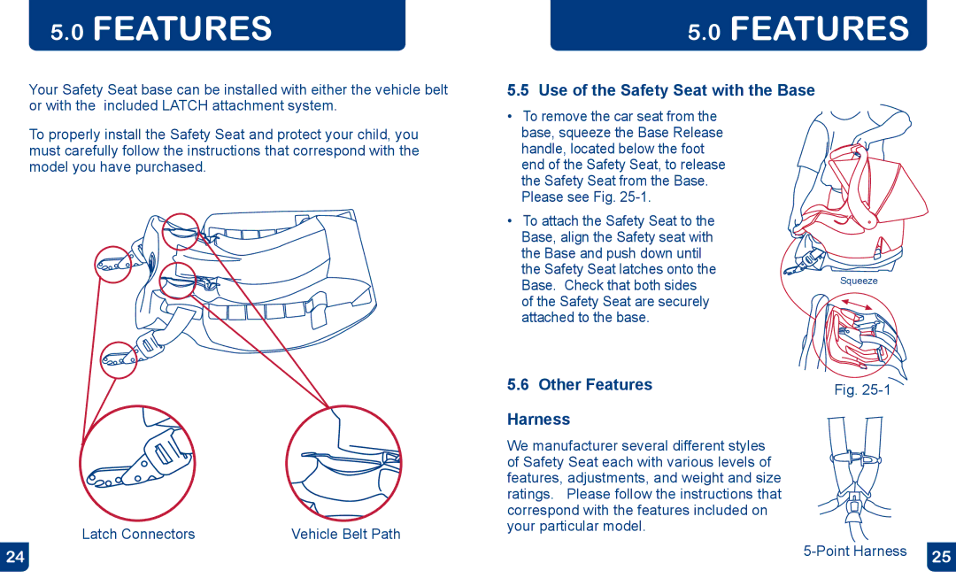 Baby Trend E30FL0211U, CS0190B0211 manual Use of the Safety Seat with the Base, Other Features Harness, Latch Connectors 