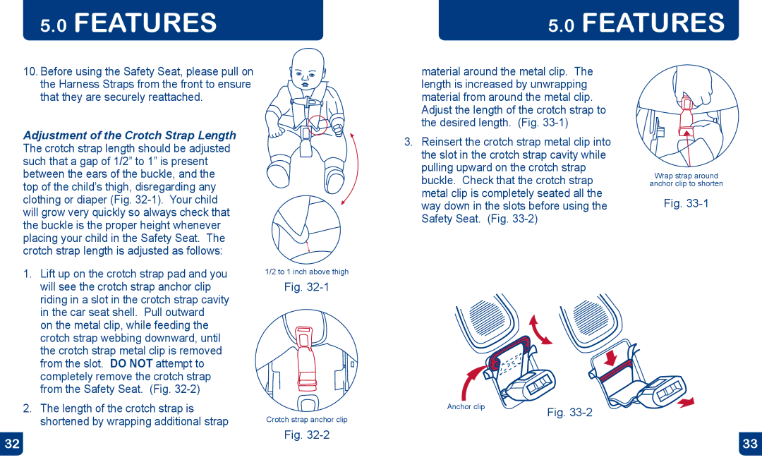 Baby Trend E30FL0211U, CS0190B0211 Will see the crotch strap anchor clip, Car seat shell. Pull outward, Safety Seat. Fig 