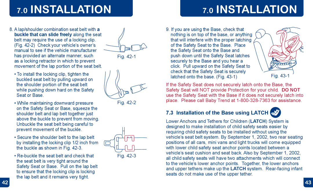 Baby Trend CS0190B0211, E30FL0211U manual Installation of the Base using Latch 