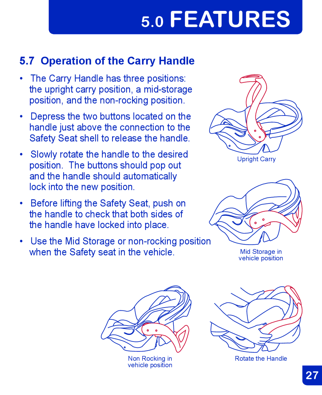 Baby Trend CSO190AD809 manual Operation of the Carry Handle 