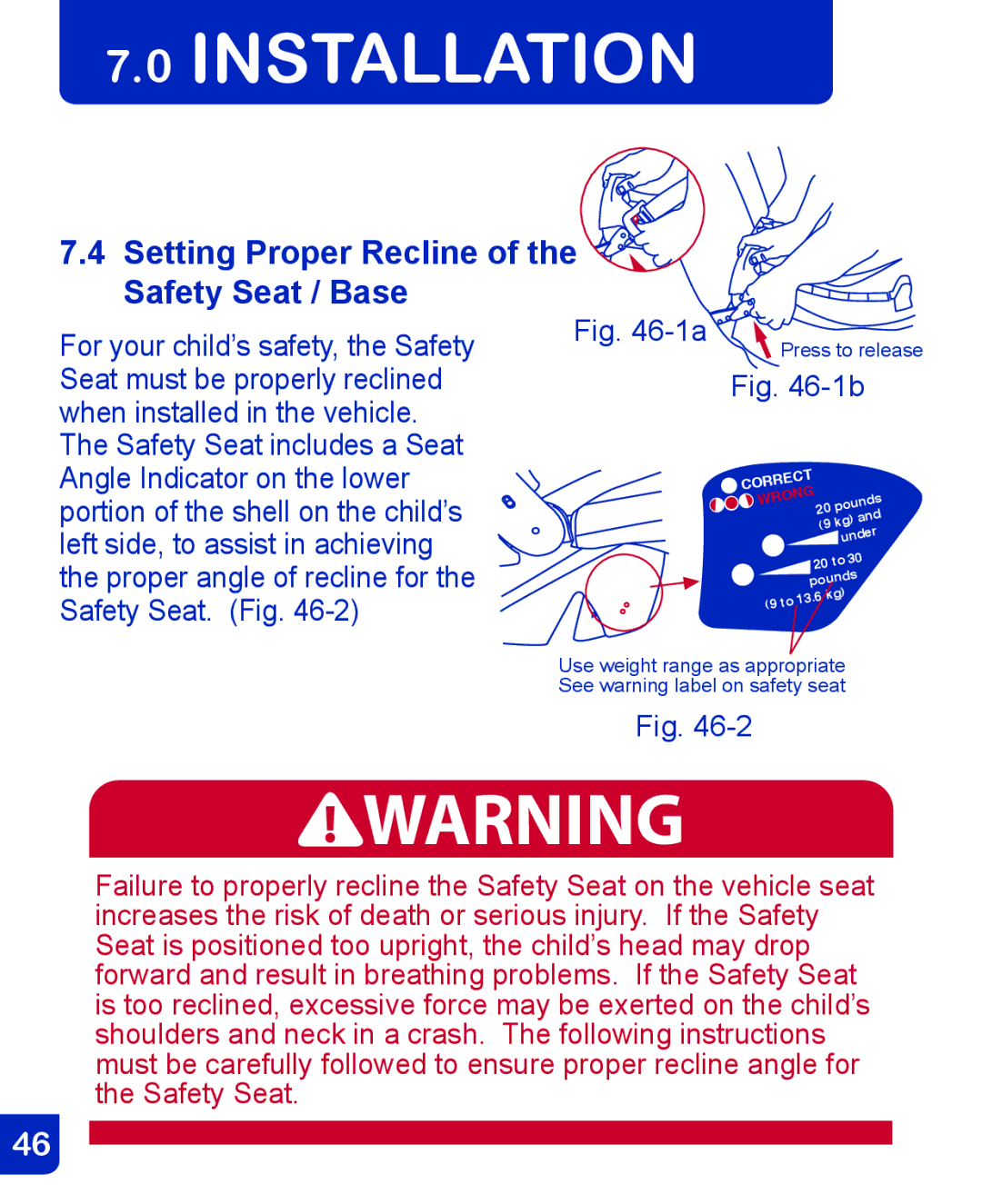 Baby Trend CSO190AD809 manual Setting Proper Recline of the Safety Seat / Base 