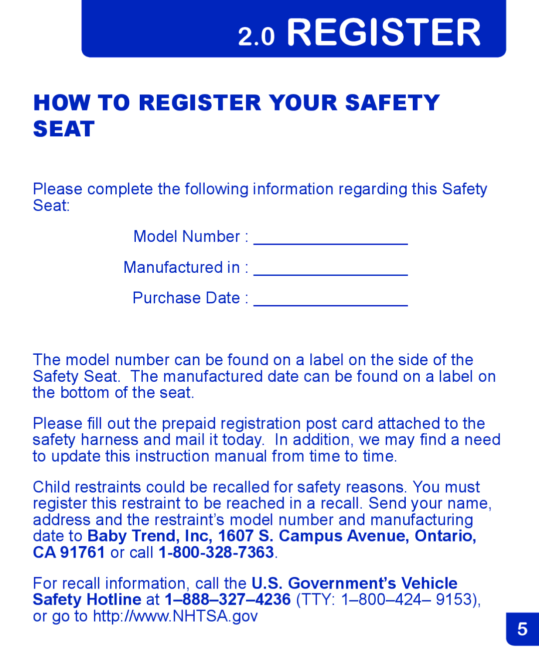 Baby Trend CSO190AD809 manual HOW to Register Your Safety Seat 