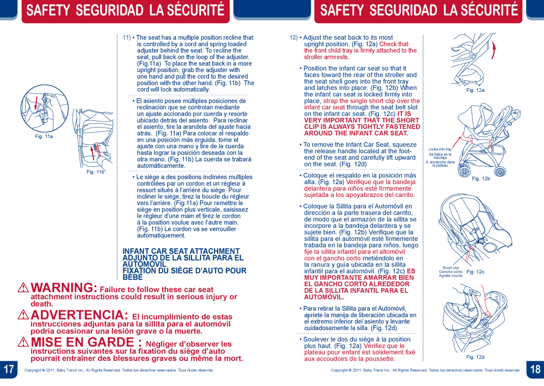 Baby Trend ST19, ST29 manual Le cordon va se verrouiller 