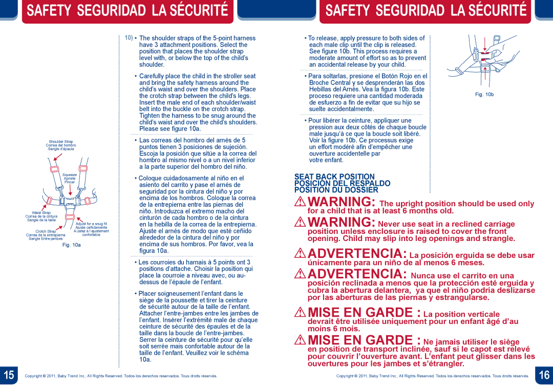 Baby Trend ST29, ST19 manual Safety Seguridad LA Sécurité Safety Seguridad LA Sécurité 