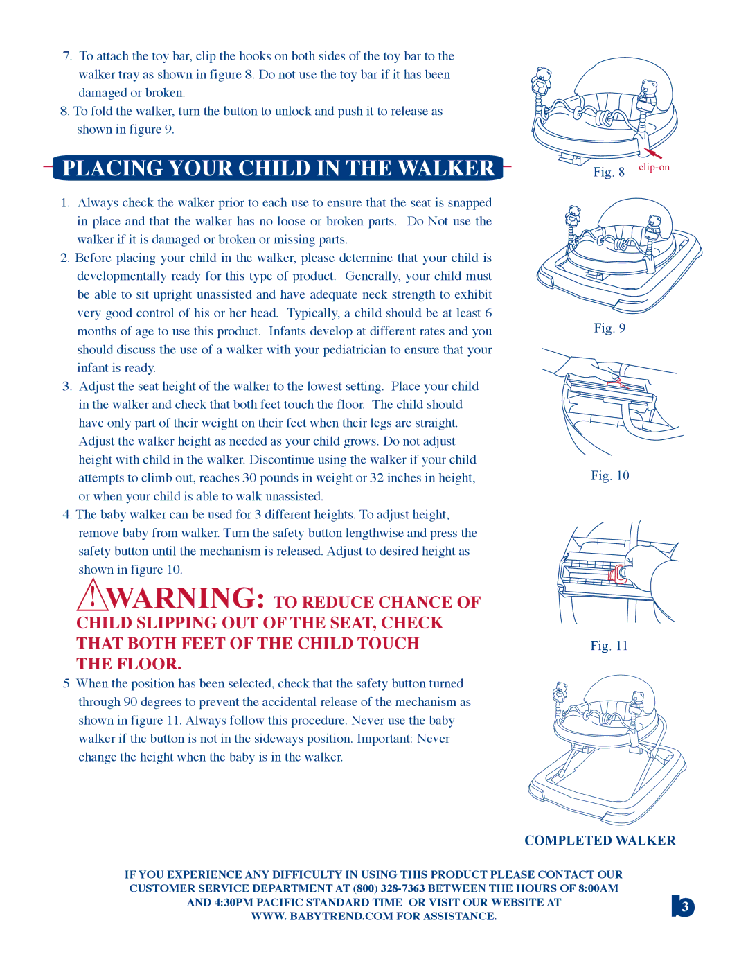 Baby Trend WK37, 3635 manual Placing Your Child in the Walker, Floor 