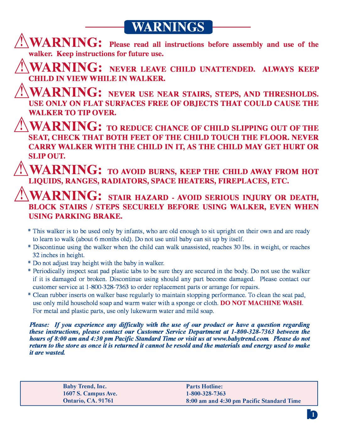 Baby Trend WK37, 3635 manual Warnings 