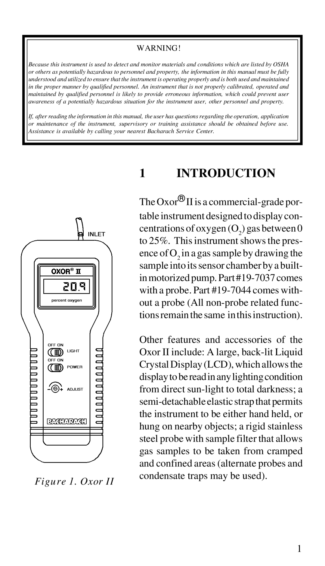 Bacharach 19-7044, 19-7037 manual Introduction, Oxor II is a commercial-grade por 