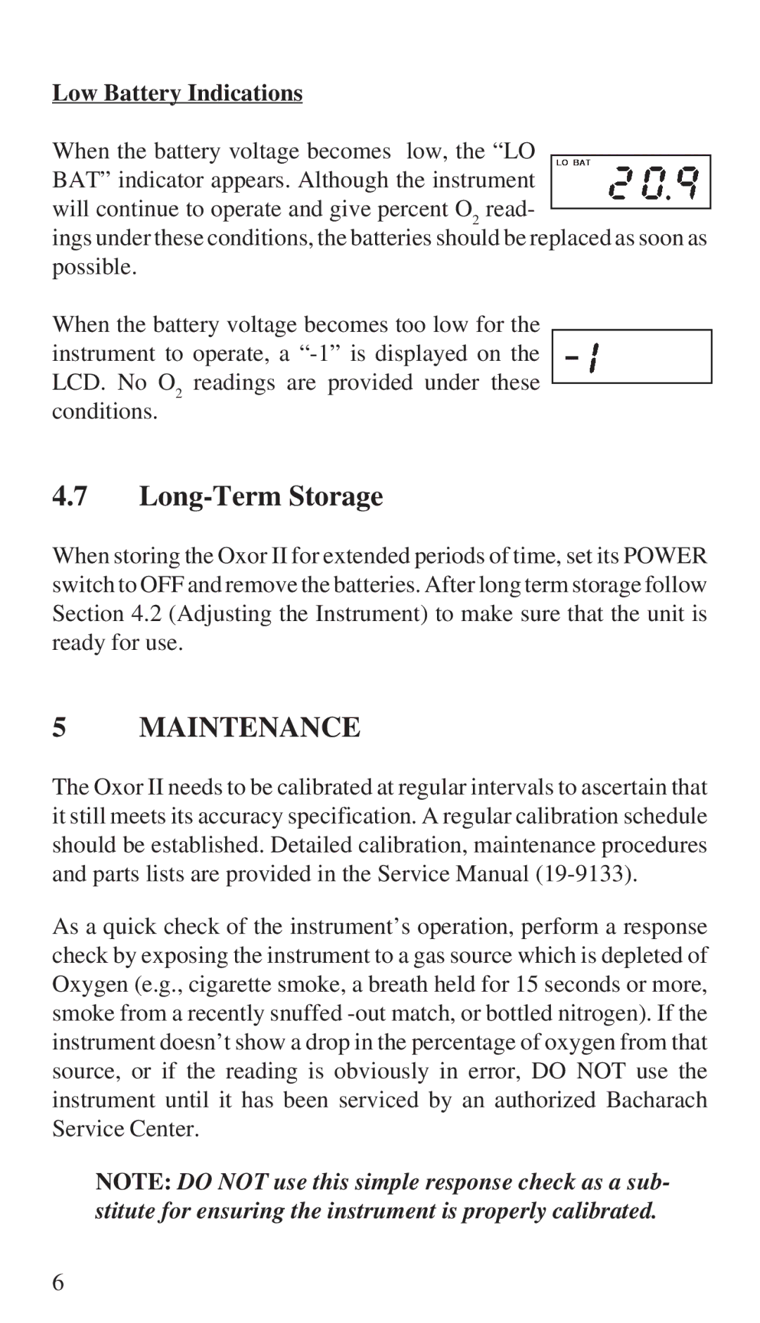 Bacharach 19-7037, 19-7044 manual Long-Term Storage, Maintenance, Low Battery Indications 