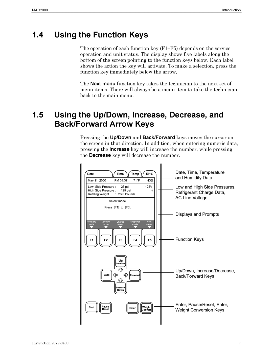 Bacharach 2072-0400 manual Using the Function Keys 