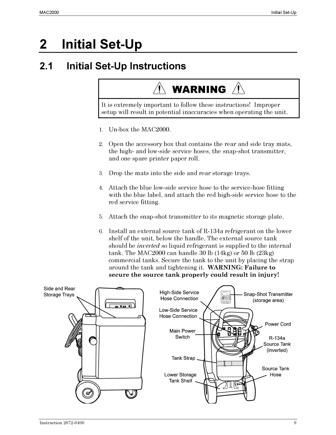 Bacharach 2072-0400 manual Initial Set-Up Instructions 