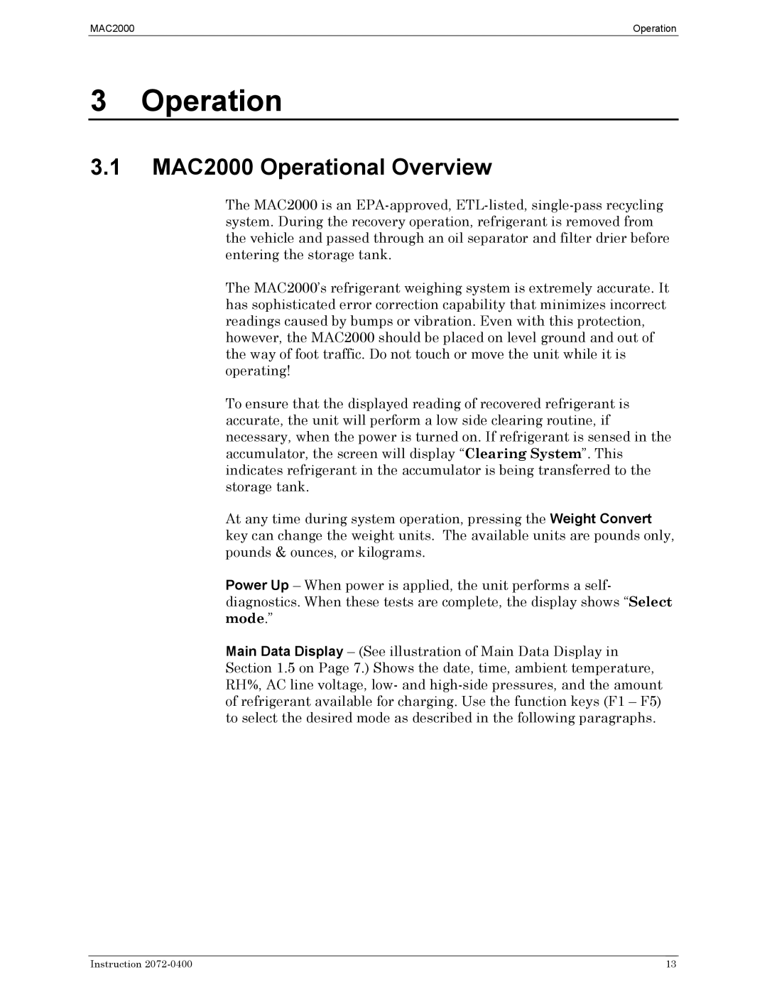 Bacharach 2072-0400 manual MAC2000 Operational Overview 