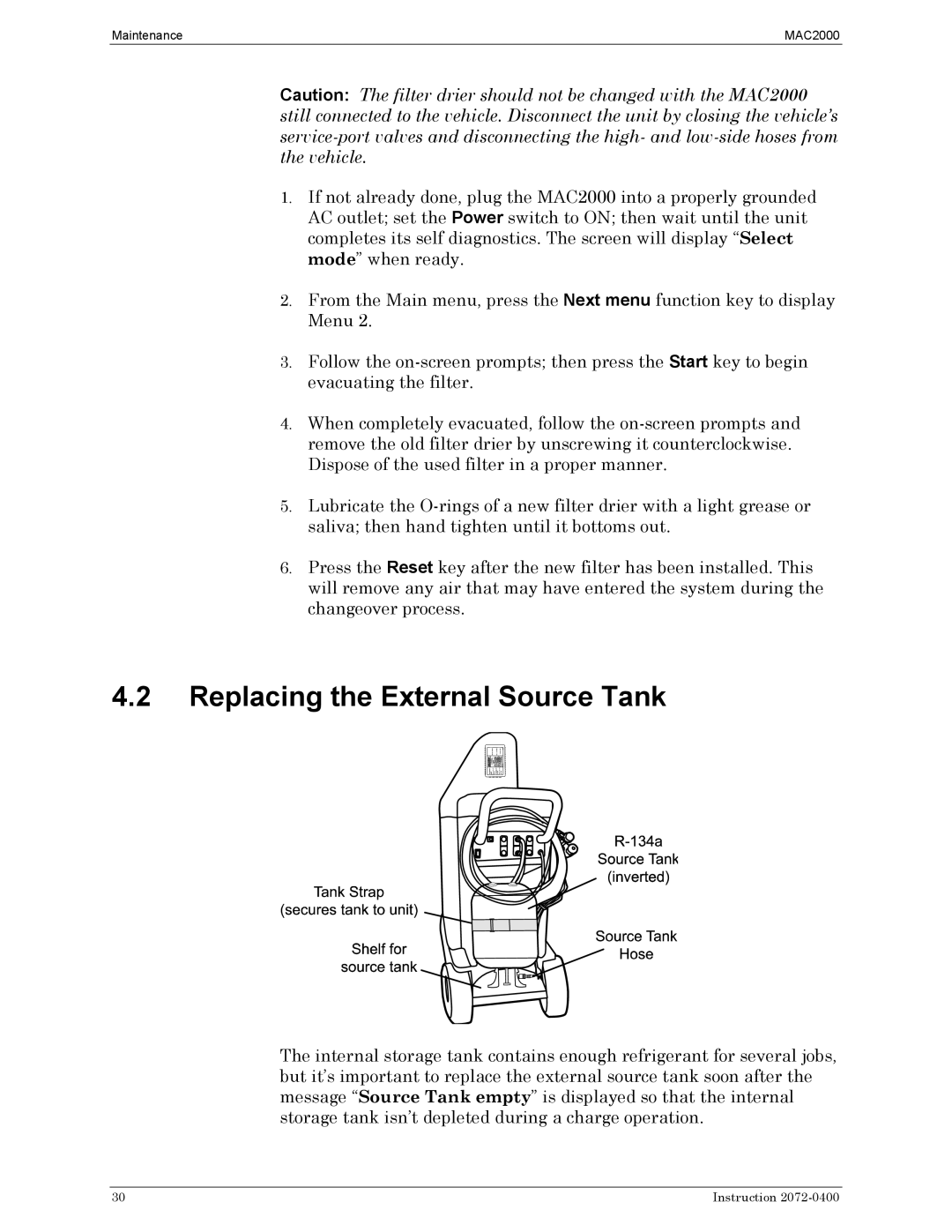 Bacharach 2072-0400 manual Replacing the External Source Tank 