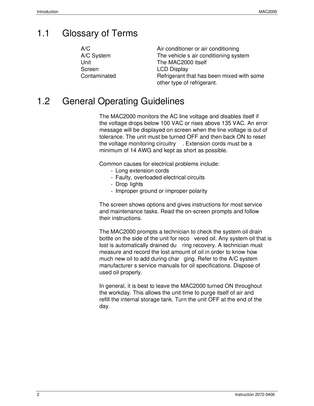 Bacharach 2072-0400 manual Glossary of Terms, General Operating Guidelines 