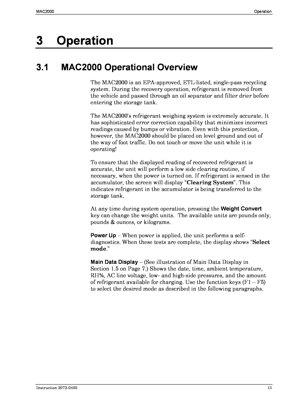 Bacharach 2072-0400 manual 3.1MAC2000 Operational Overview 
