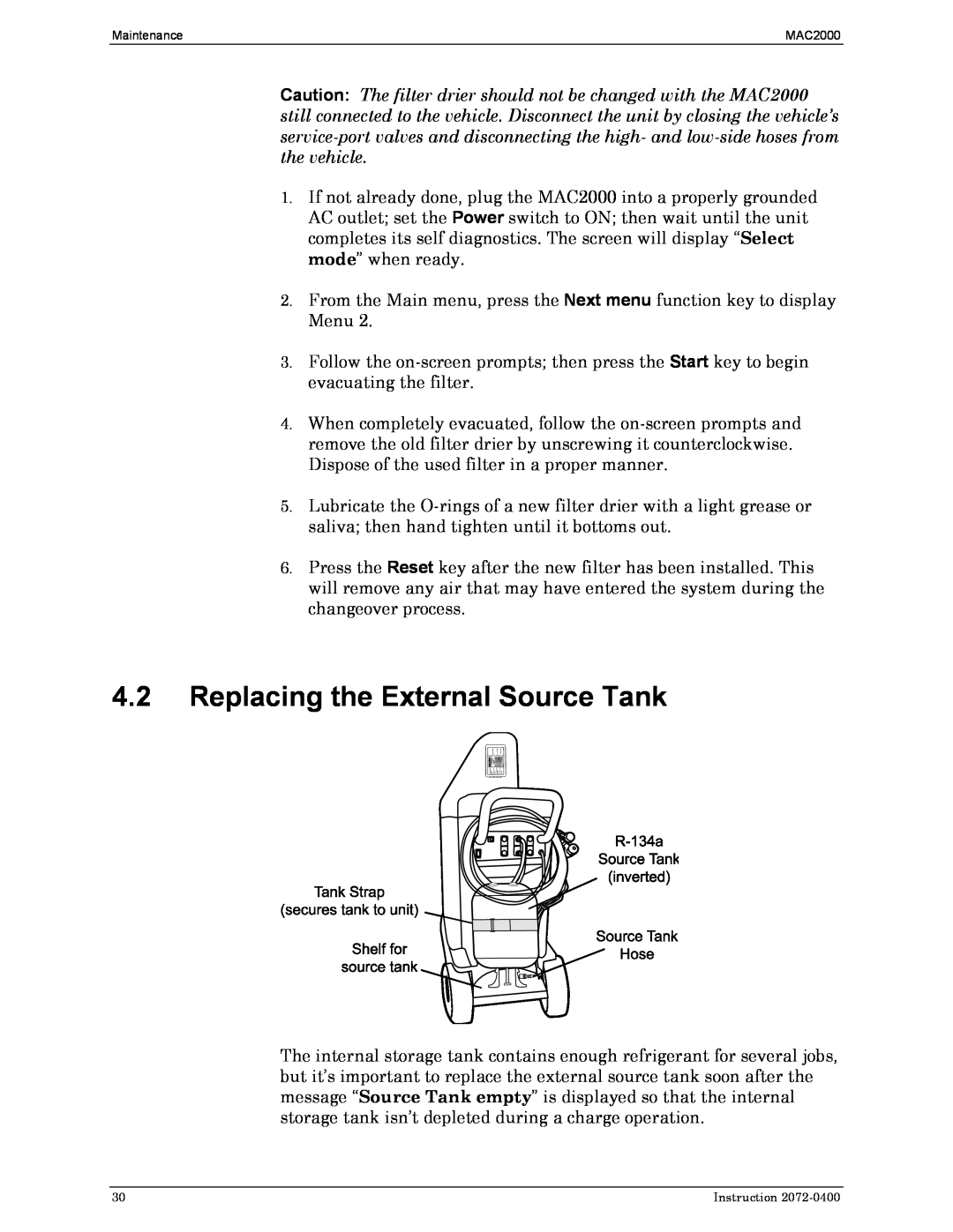 Bacharach 2072-0400 manual 4.2Replacing the External Source Tank 