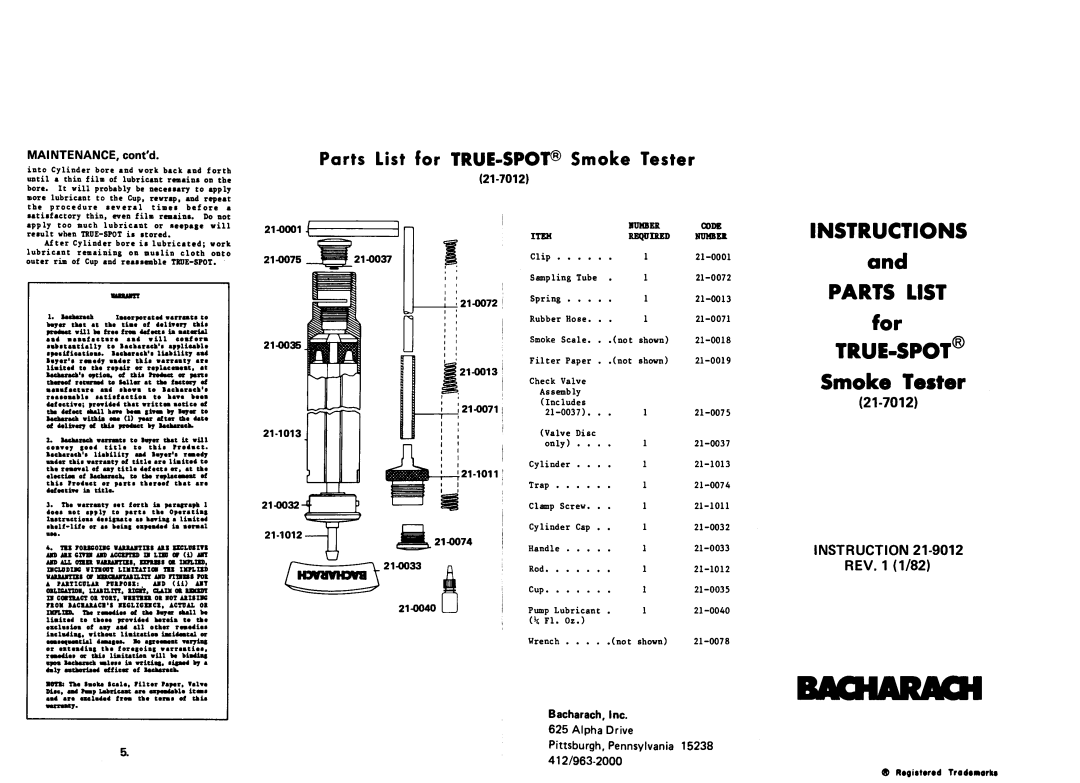 Bacharach 21-7012 manual 