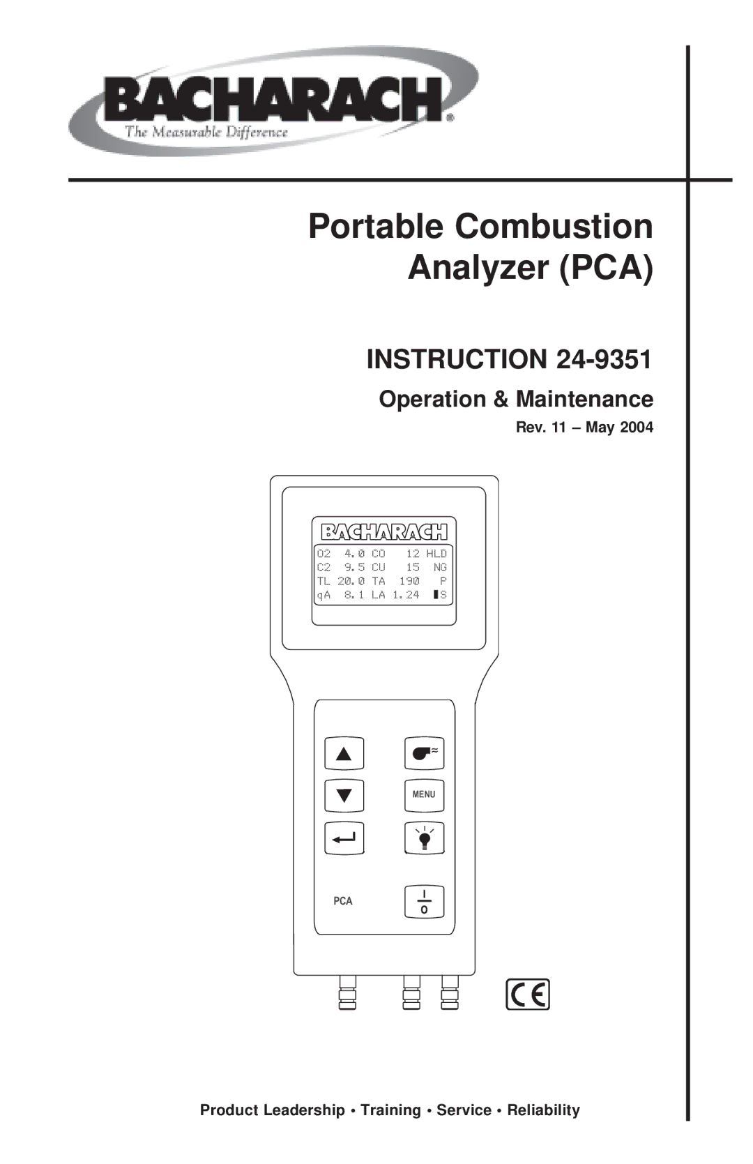 Bacharach 24-9351 manual Portable Combustion Analyzer PCA 