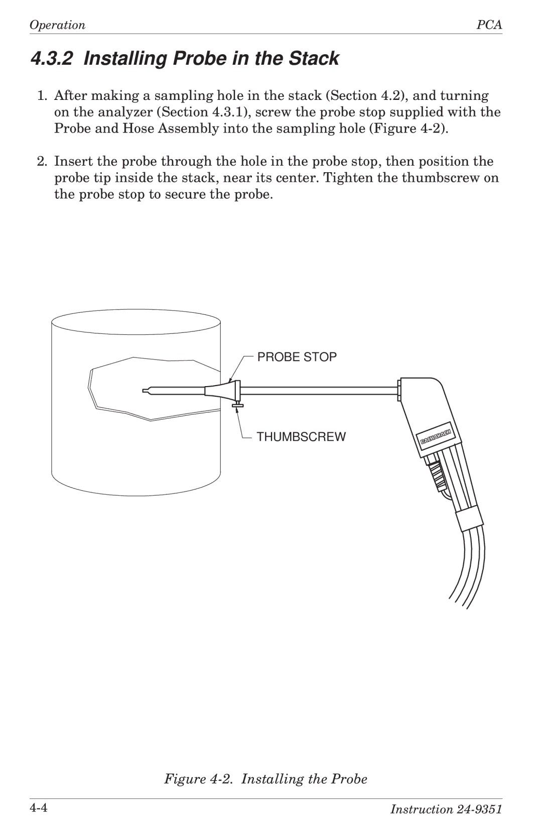Bacharach 24-9351 manual Installing Probe in the Stack 