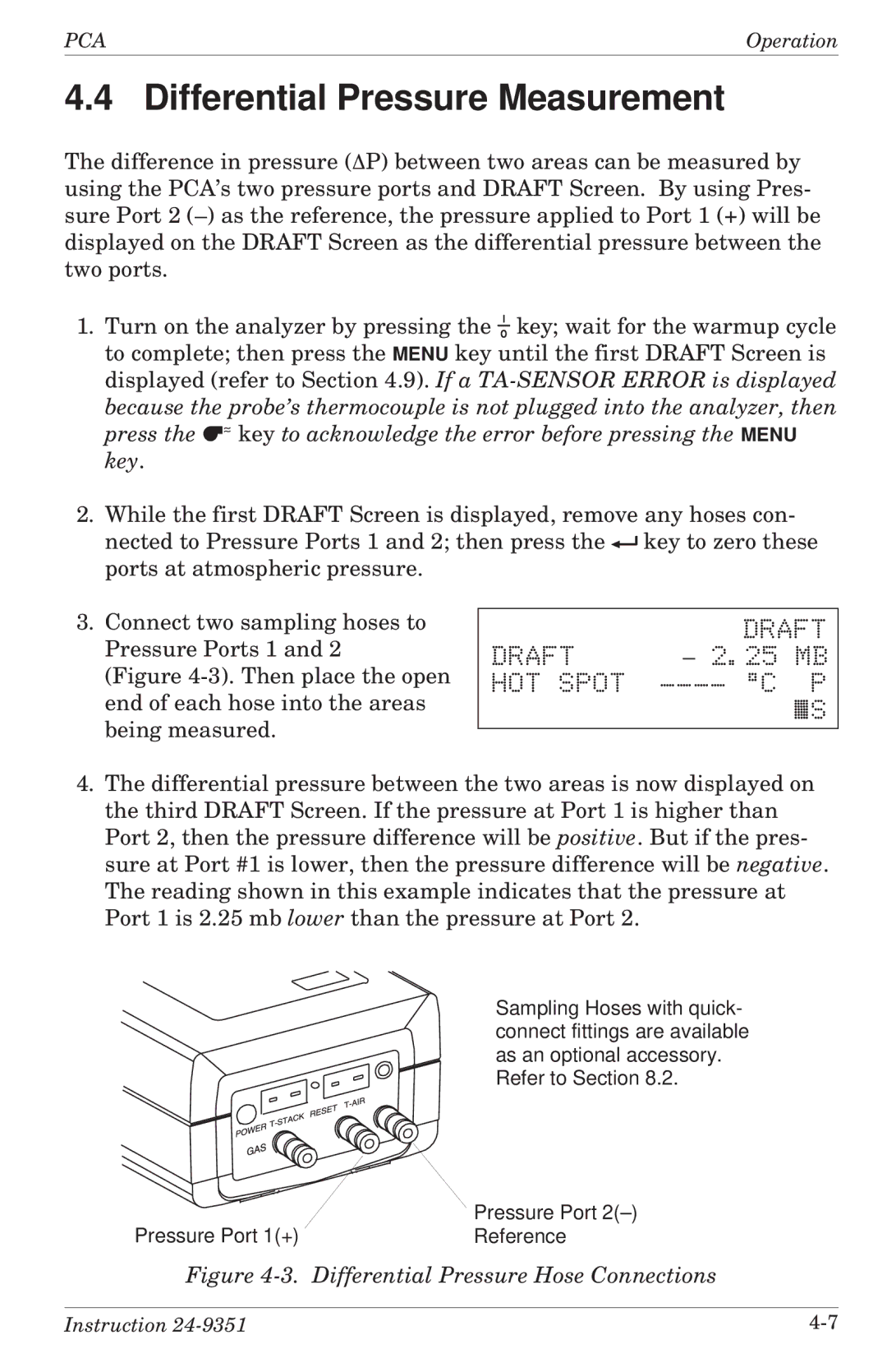 Bacharach 24-9351 manual Differential Pressure Measurement, Draft, 25 MB, HOT Spot 
