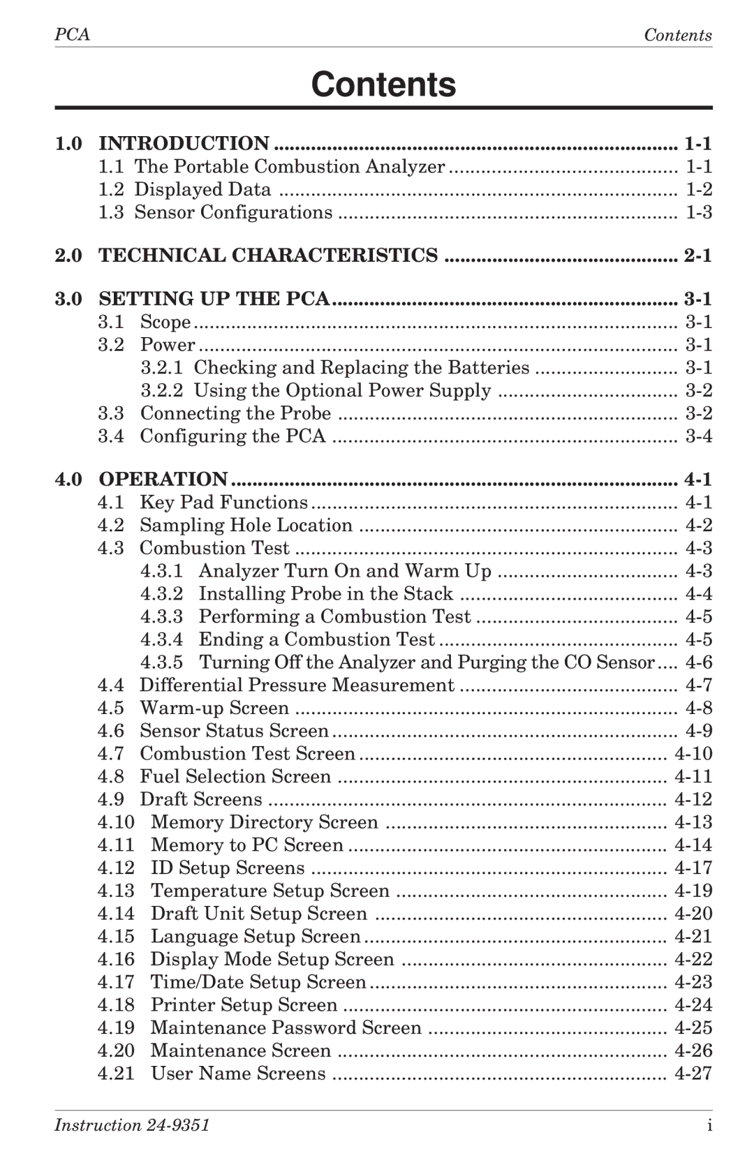 Bacharach 24-9351 manual Contents 