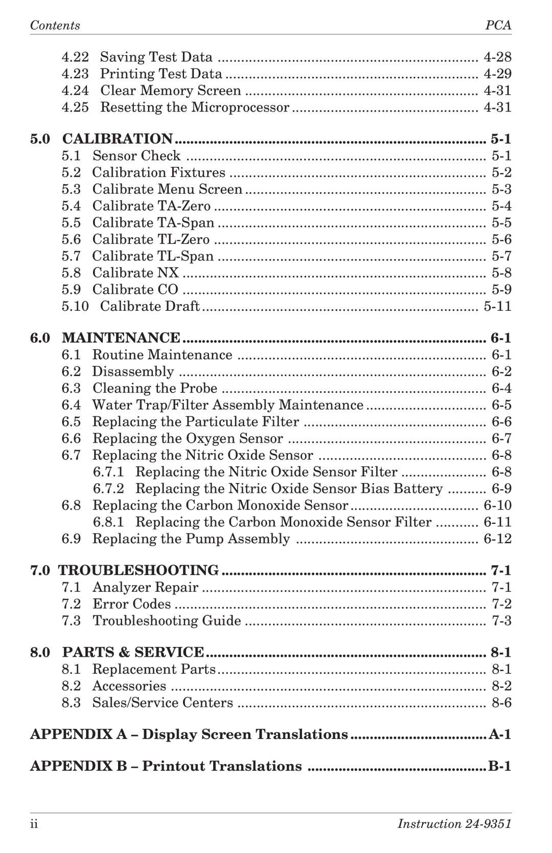 Bacharach 24-9351 manual Troubleshooting 