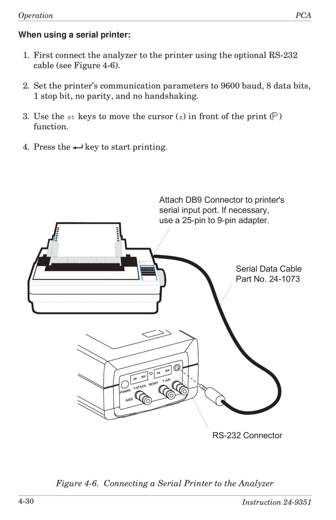 Bacharach 24-9351 manual When using a serial printer, RS-232Connector 