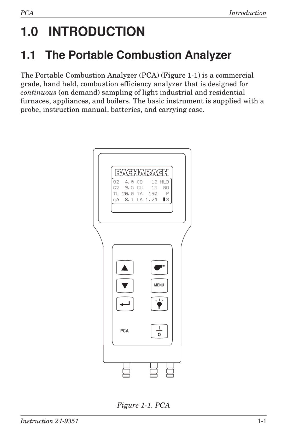 Bacharach 24-9351 manual Introduction, Portable Combustion Analyzer 